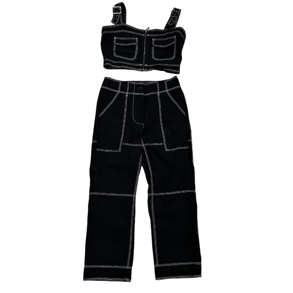 Nicole Miller Y2K Grunge 2 Piece Set Crop Top Size Large and Pants Size Small - Picture 1 of 14